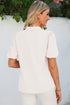 Elegant Solid Bow Tie V Neck Puff Sleeve Blouse
