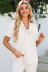 Elegant Solid Bow Tie V Neck Puff Sleeve Blouse