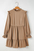 Elegant Solid Frilled Collar Ruffled Tiered Mini Dress