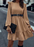Elegant Solid Frilled Collar Ruffled Tiered Mini Dress