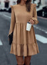 Elegant Solid Frilled Collar Ruffled Tiered Mini Dress
