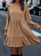 Elegant Solid Frilled Collar Ruffled Tiered Mini Dress