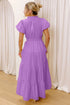 Elegant Solid High Waist Puff Sleeve Tiered Maxi Dress