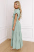 Elegant Solid High Waist Puff Sleeve Tiered Maxi Dress