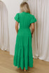 Elegant Solid High Waist Puff Sleeve Tiered Maxi Dress