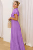 Elegant Solid High Waist Puff Sleeve Tiered Maxi Dress