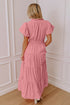 Elegant Solid High Waist Puff Sleeve Tiered Maxi Dress