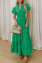 Elegant Solid High Waist Puff Sleeve Tiered Maxi Dress