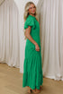 Elegant Solid High Waist Puff Sleeve Tiered Maxi Dress