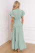 Elegant Solid High Waist Puff Sleeve Tiered Maxi Dress
