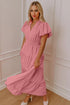Elegant Solid High Waist Puff Sleeve Tiered Maxi Dress