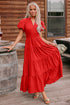 Elegant Solid High Waist Puff Sleeve Tiered Maxi Dress