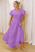 Elegant Solid High Waist Puff Sleeve Tiered Maxi Dress