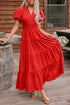 Elegant Solid High Waist Puff Sleeve Tiered Maxi Dress