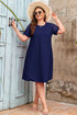 Elegant Solid Lace Short Sleeve Pleated Swing Mini Dress