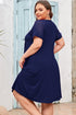 Elegant Solid Lace Short Sleeve Pleated Swing Mini Dress