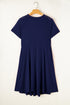 Elegant Solid Lace Short Sleeve Pleated Swing Mini Dress