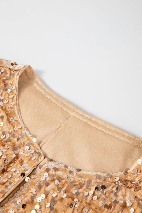 Elegant Solid Sequined Open Front Cropped Jacket