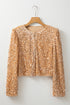 Elegant Solid Sequined Open Front Cropped Jacket