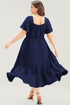 Elegant Solid Short Sleeve Lace Up High Waist Midi Dress