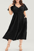 Elegant Solid Short Sleeve Lace Up High Waist Midi Dress