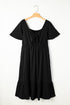Elegant Solid Short Sleeve Lace Up High Waist Midi Dress