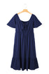 Elegant Solid Short Sleeve Lace Up High Waist Midi Dress
