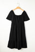 Elegant Solid Short Sleeve Lace Up High Waist Midi Dress