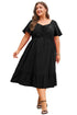 Elegant Solid Short Sleeve Lace Up High Waist Midi Dress