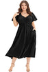 Elegant Solid Short Sleeve Lace Up High Waist Midi Dress