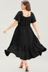 Elegant Solid Short Sleeve Lace Up High Waist Midi Dress