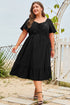 Elegant Solid Short Sleeve Lace Up High Waist Midi Dress