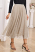 Elegant Solid Tulle Mesh Overlay Flared Midi Skirt