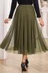 Elegant Solid Tulle Mesh Overlay Flared Midi Skirt