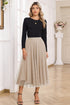 Elegant Solid Tulle Mesh Overlay Flared Midi Skirt