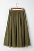 Elegant Solid Tulle Mesh Overlay Flared Midi Skirt