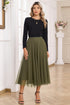 Elegant Solid Tulle Mesh Overlay Flared Midi Skirt