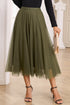 Elegant Solid Tulle Mesh Overlay Flared Midi Skirt