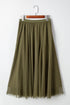 Elegant Solid Tulle Mesh Overlay Flared Midi Skirt