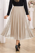 Elegant Solid Tulle Mesh Overlay Flared Midi Skirt