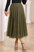 Elegant Solid Tulle Mesh Overlay Flared Midi Skirt