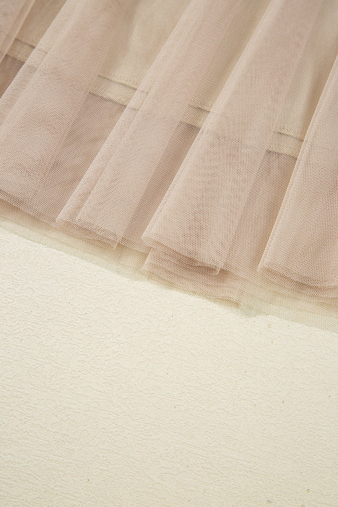 Elegant Solid Tulle Mesh Overlay Flared Midi Skirt