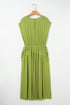 Elegant Solid V Neck Cap Sleeve Elastic Waist Maxi Dress