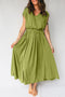Elegant Solid V Neck Cap Sleeve Elastic Waist Maxi Dress