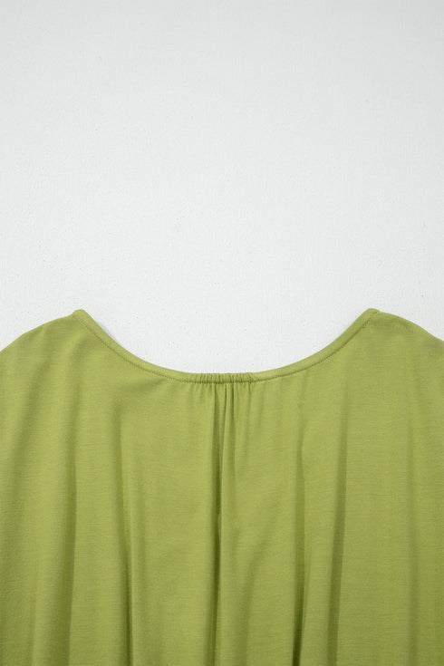 Elegant Solid V Neck Cap Sleeve Elastic Waist Maxi Dress