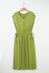 Elegant Solid V Neck Cap Sleeve Elastic Waist Maxi Dress