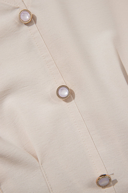 Elegant Solid V Neck Smocked Waist Long Sleeve Blouse