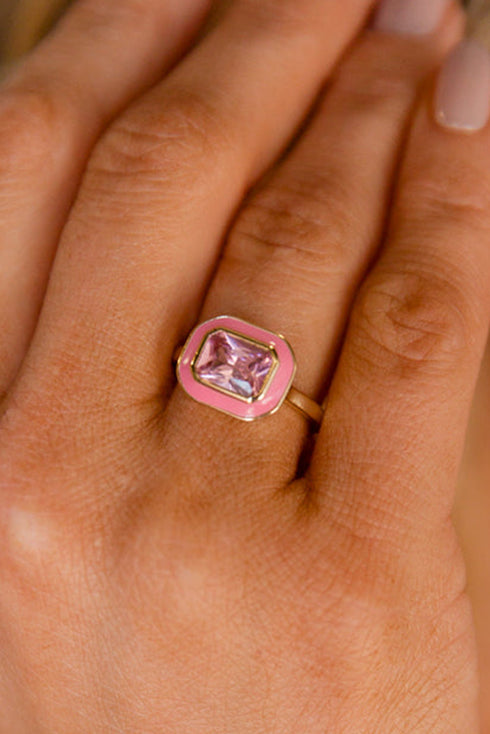 Elegant Square Cut Gem Insert Fashion Ring