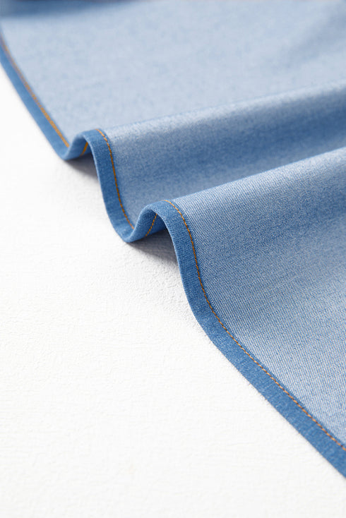 Elegant Square Neck Pleated Cut Out Denim Mini Dress