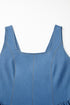 Elegant Square Neck Pleated Cut Out Denim Mini Dress